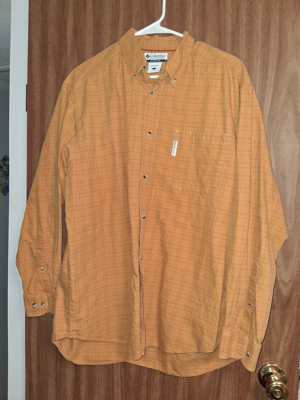 Columbia Men's Long Sleeve Button-Up Shirt - Orange Plaid